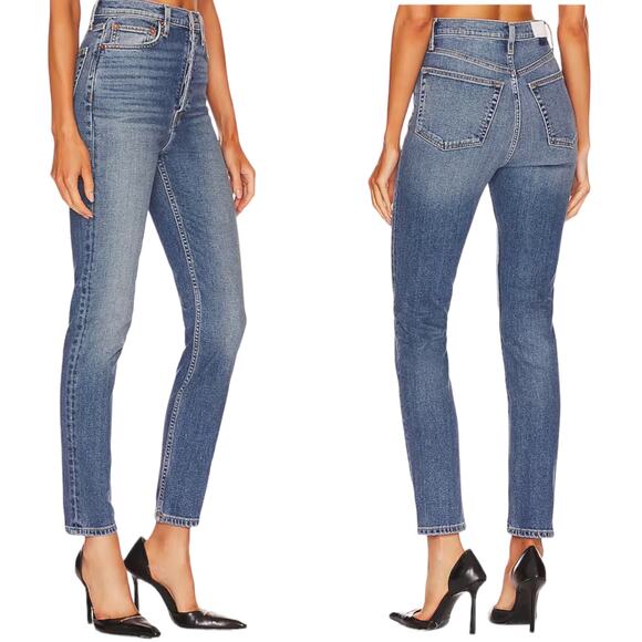 RE/DONE 90s Jeans Ultra High Rise Skinny Button Fly Denim Pants 32R Western Blue - Picture 15 of 16